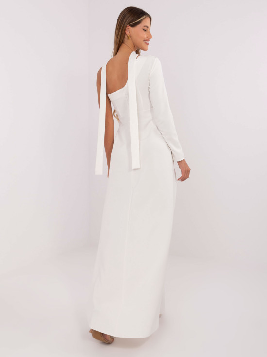 Ecru One-Shoulder Maxi Evening Dress