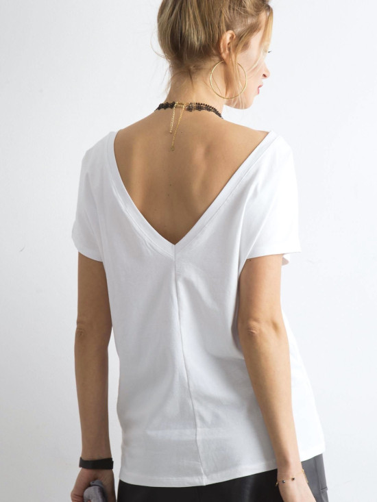 White Women's T-Shirt with Back Neckline Fire
