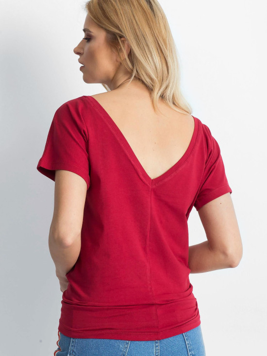 Burgundy Back-Open T-Shirt