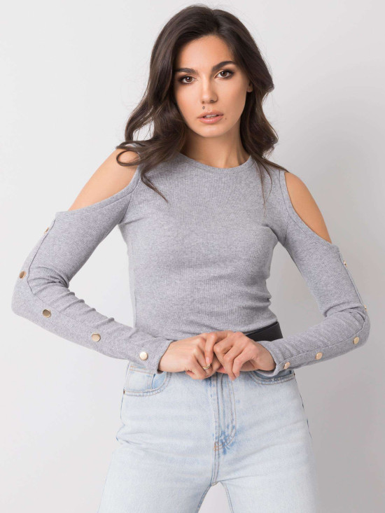 Gray Blouse with Cutouts