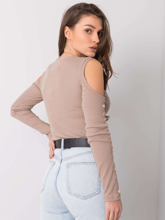 Dark Beige Blouse with Cutouts