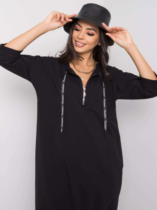 Black Cotton Dress with Zipper