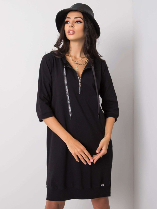Black Cotton Dress with Zipper