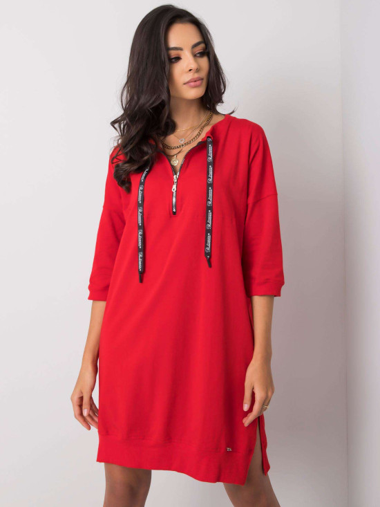 Red Cotton Dress with Zipper