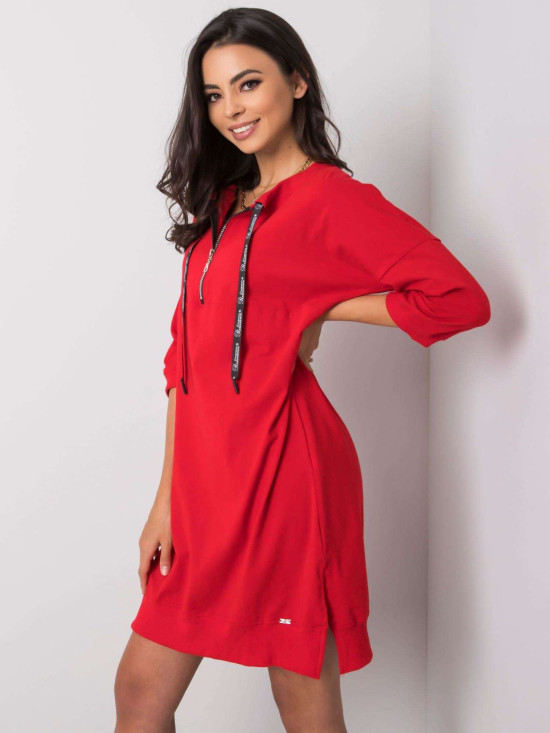 Red Cotton Dress with Zipper