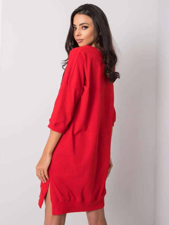 Red Cotton Dress with Zipper