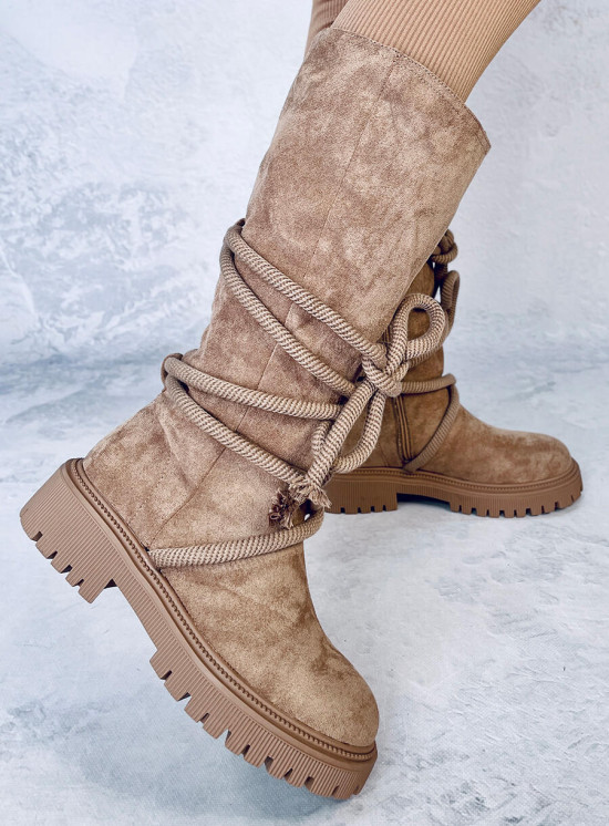 Beige suede boots with laces