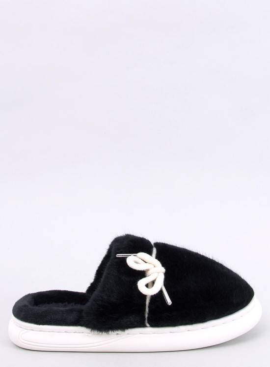 Black fur slippers