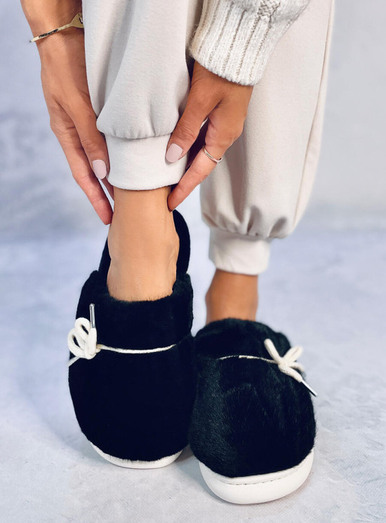 Black fur slippers