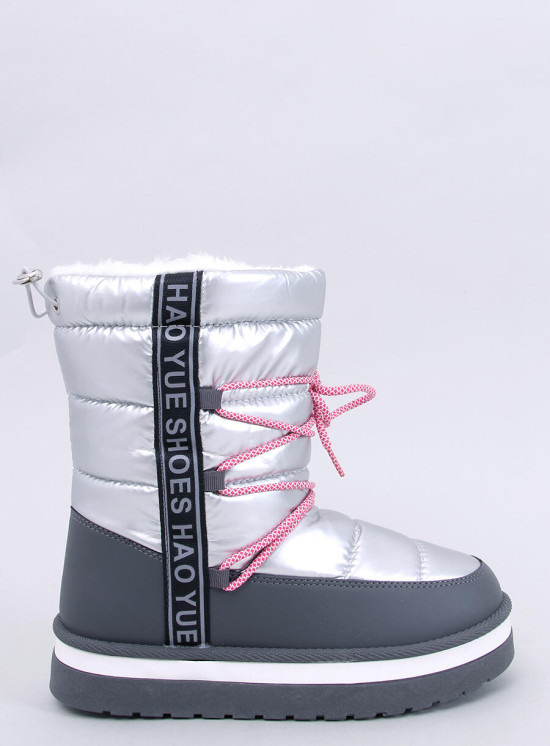 Winter snow boots with laces silver
