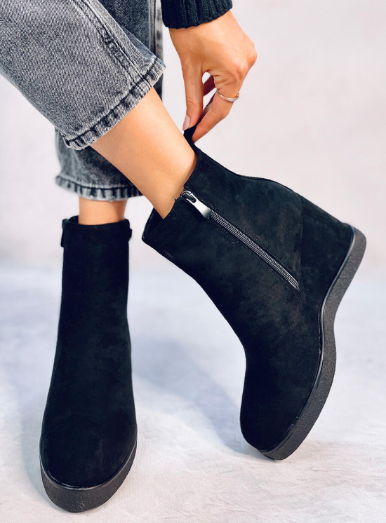 Black ankle boots on a wedge heel