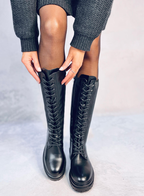 Black high boots with laces