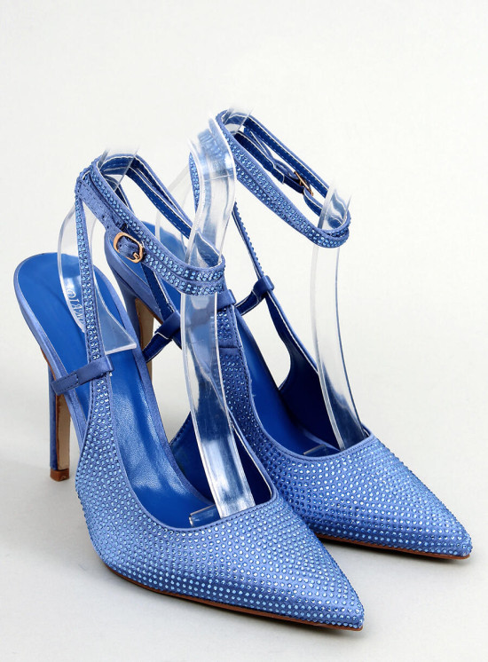 Blue pumps with an open heel