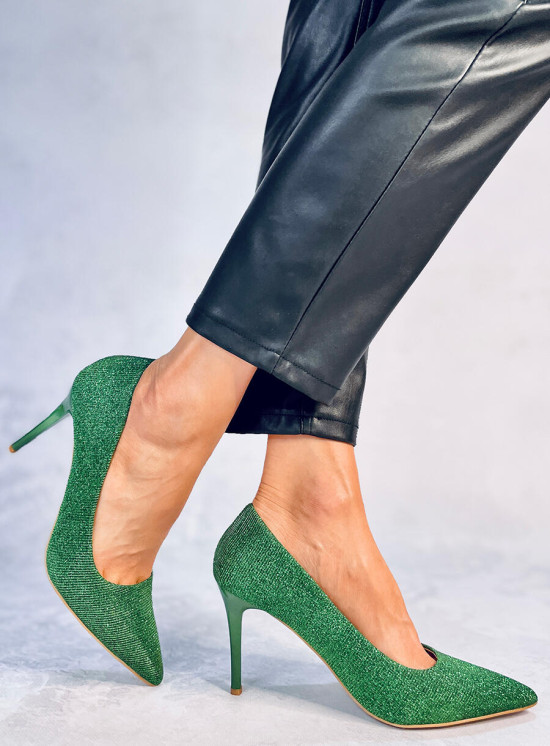 Green glitter pumps