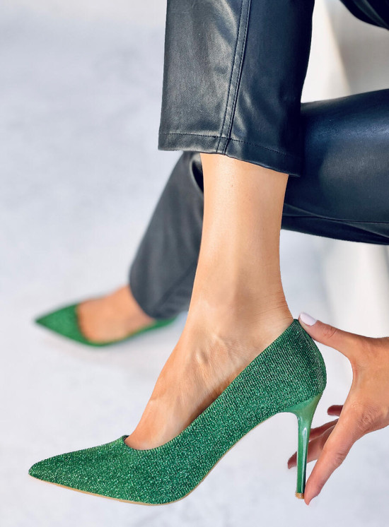 Green glitter pumps