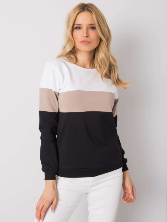 RUE PARIS Women's Black-Beige Sweatshirt