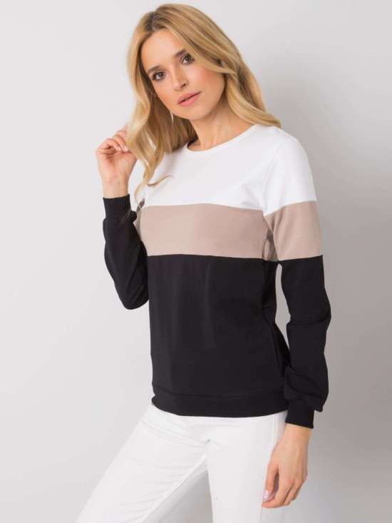 RUE PARIS Women's Black-Beige Sweatshirt