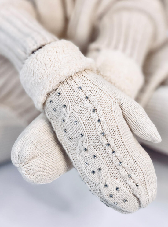 Decorated women's gloves-mittens ecru