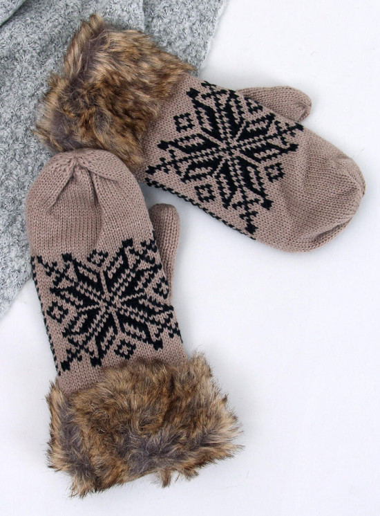 Mocca gloves with faux fur