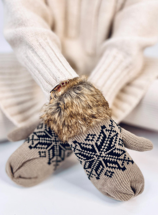 Mocca gloves with faux fur