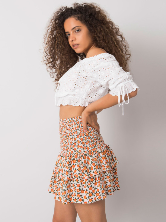 White-Orange Ruffled Skirt RUE PARIS