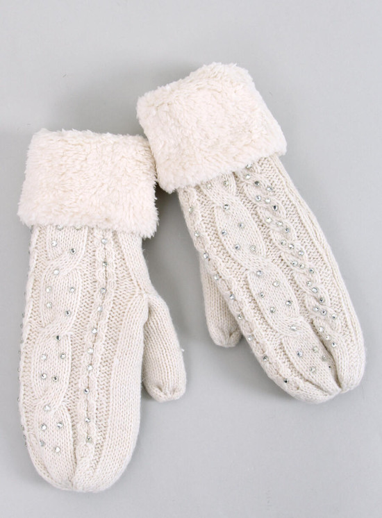 Decorated women's gloves-mittens ecru