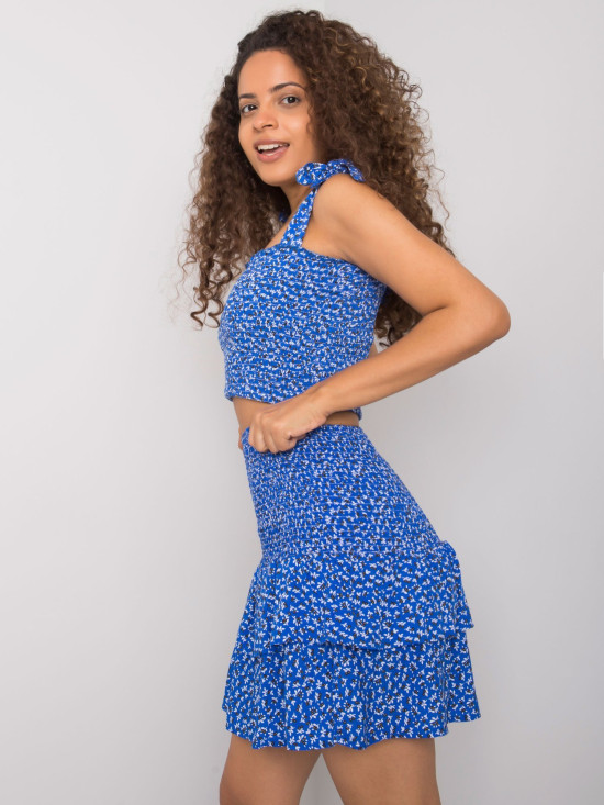 Blue Patterned Mini Skirt by RUE PARIS