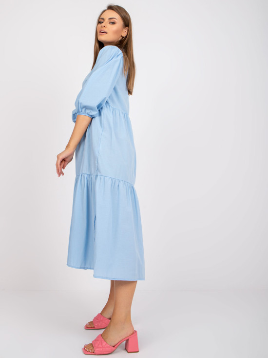 Flared Blue Dress with 3/4 Sleeves