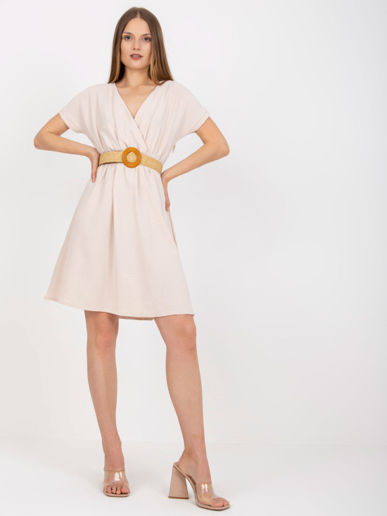 Stylish Beige Dress with Short Sleeves