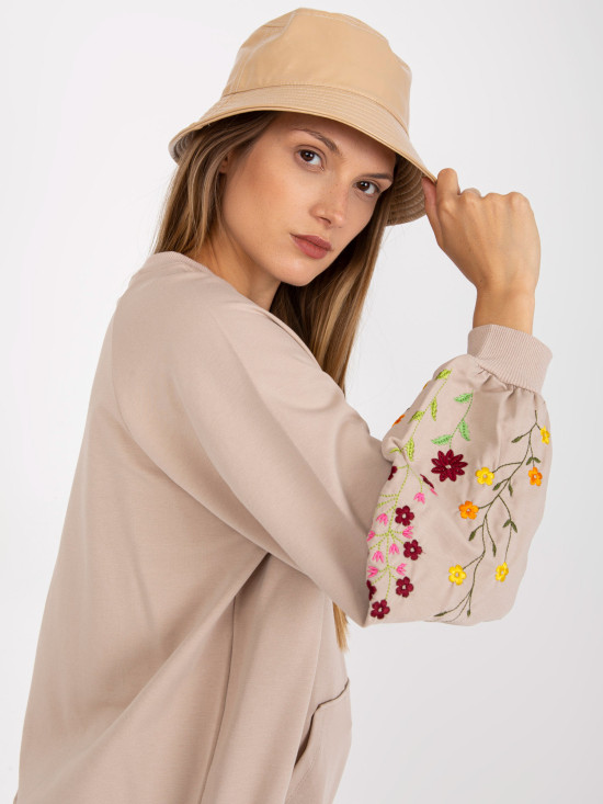 Beige Hoodie Without Hood with Embroidery on Sleeves RUE PARIS