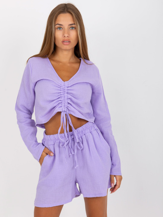 Light Purple Muslin Blouse for Everyday Wear with Long Sleeves