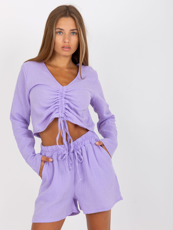Light Purple Muslin Blouse for Everyday Wear with Long Sleeves