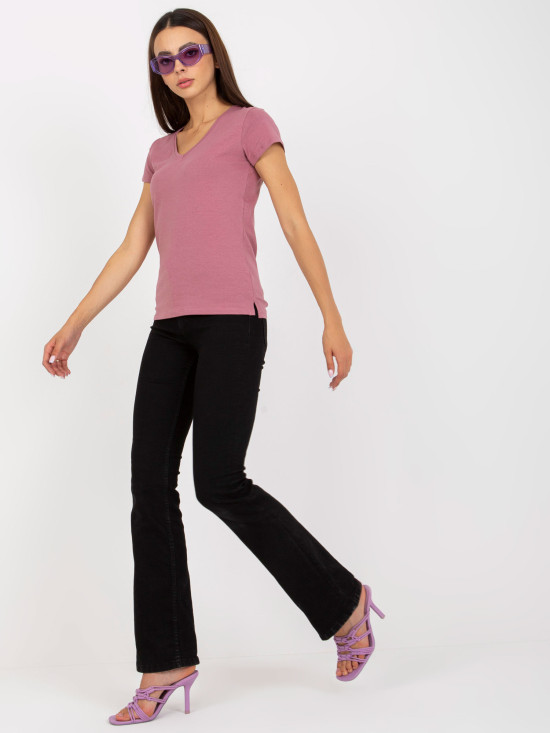 Pink Cotton Basic T-Shirt with V-Neck