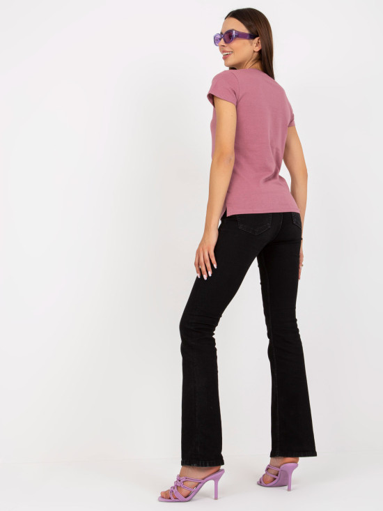 Pink Cotton Basic T-Shirt with V-Neck