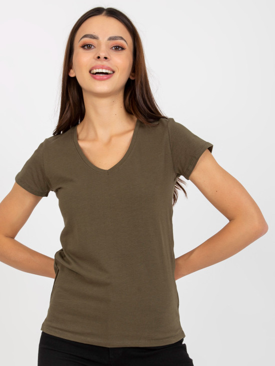 Khaki Smooth T-Shirt Made of Cotton