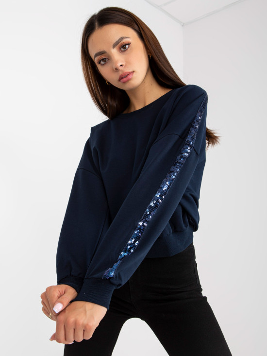 Navy Blue Short Hoodie Without Hood with RUE PARIS Application