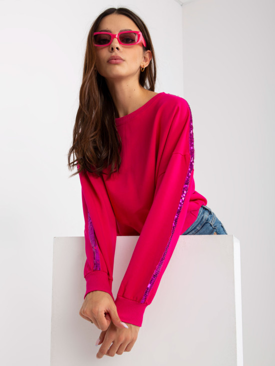 Fuchsia Short Hoodie Without Hood with Sequins RUE PARIS