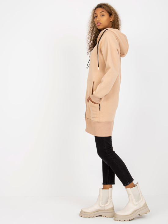 Beige Long Zip-Up Hoodie RUE PARIS
