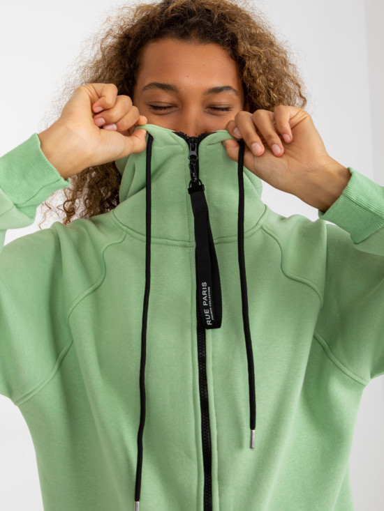 Light Green Long Zip-Up Hoodie with Pockets RUE PARIS