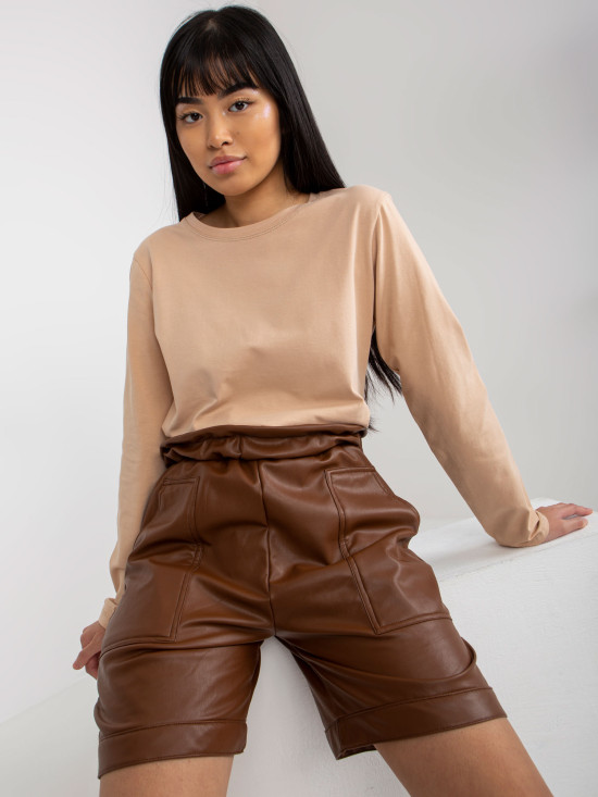 Brown Insulated Faux Leather Shorts