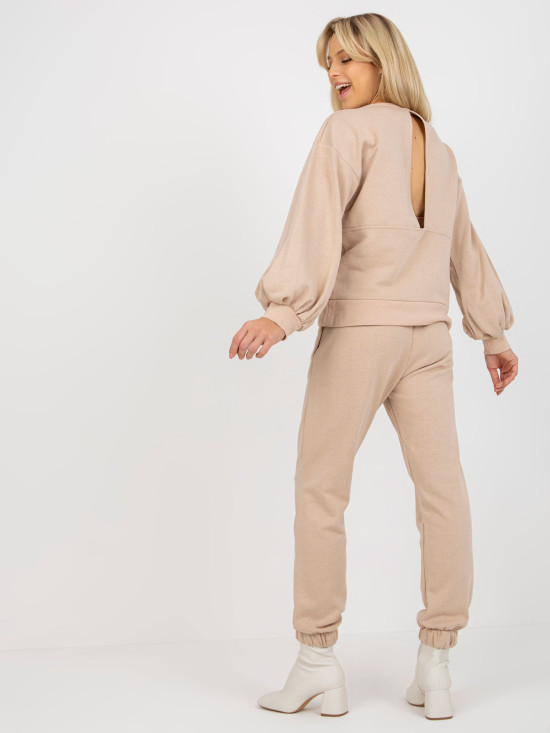 Beige Casual Set with Wide Sleeve Hoodie