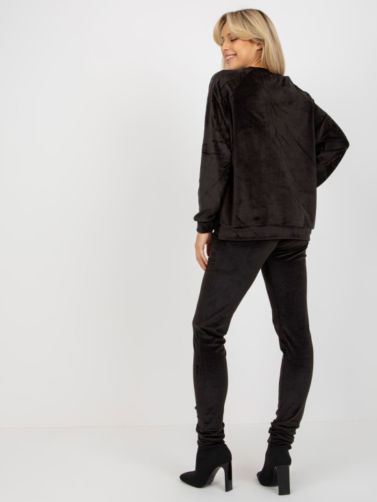 Black Two-Piece Velour Set with Application