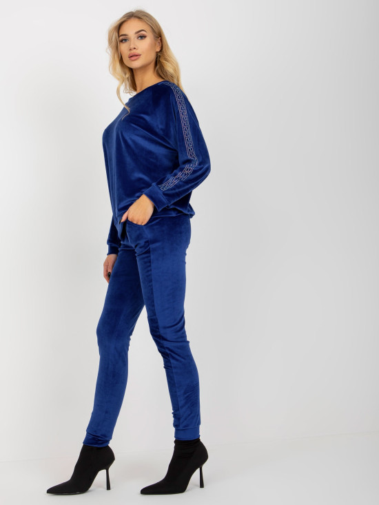 Cobalt Blue Women's Velour Set with Rhinestone Application