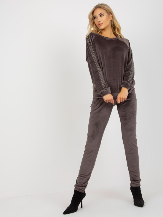 Dark Gray Women's Velour Set with Application