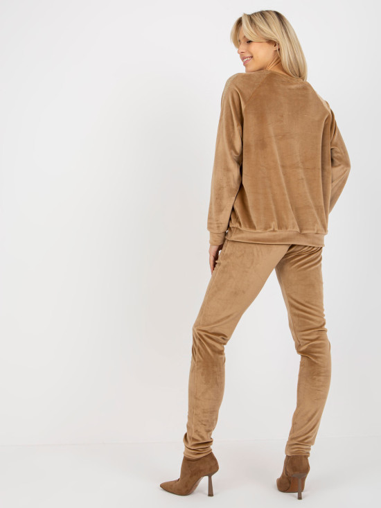 Camel Velour Set with Rhinestone Application