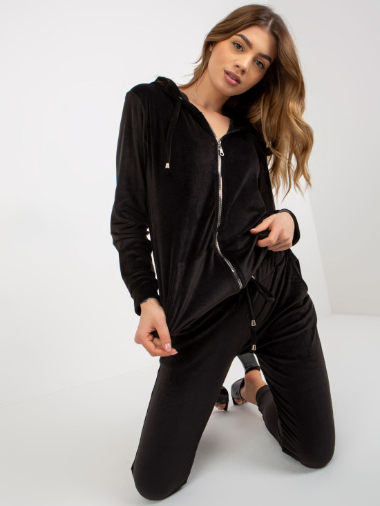 Black Women's Velour Set with Pants and Hoodie