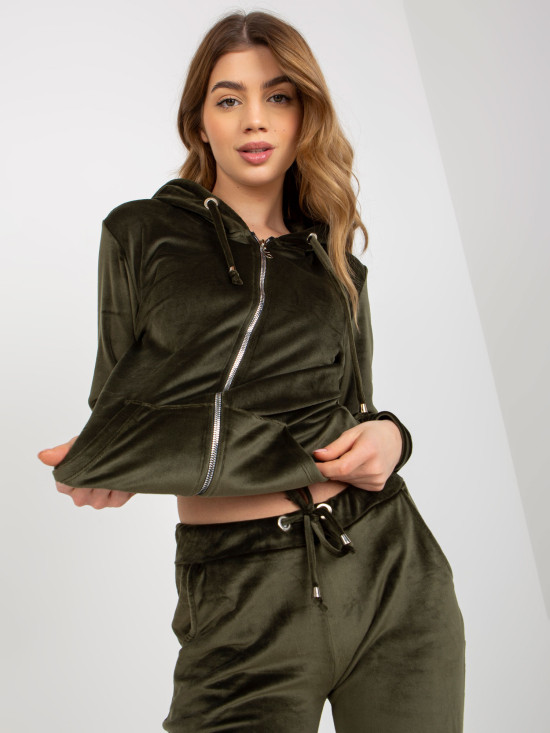 Khaki Two-Piece Velour Set with Pants