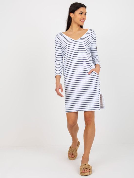 White-Blue Dress with Pockets OCH BELLA