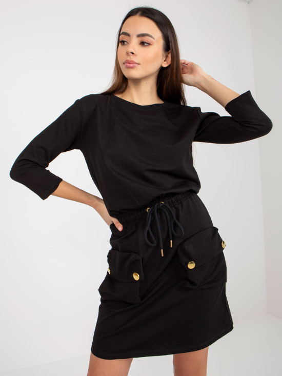 Black Mini Dress with Drawstring OCH BELLA