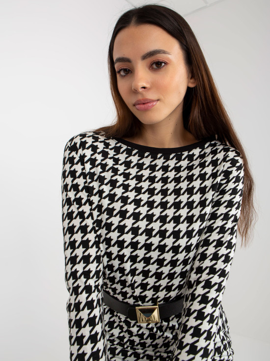 Elegant Black and White Cocktail Dress with Belt OCH BELLA